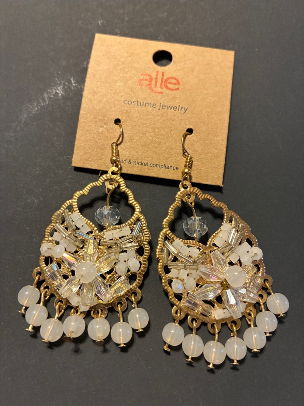Gold and Opal Dangle Earrings - Beaded Chandelier Style